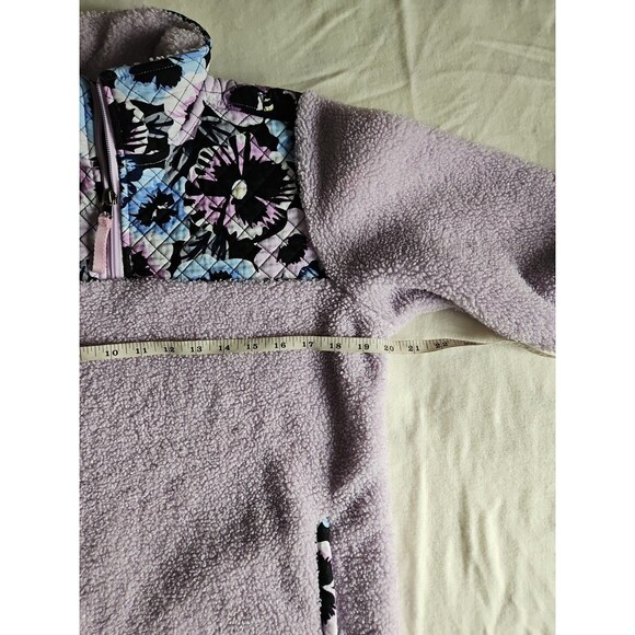 Vera Bradley Plum Pansies Lavender Teddy Fleece 1/4 Zip Pullover Sz Large - Picture 10 of 13